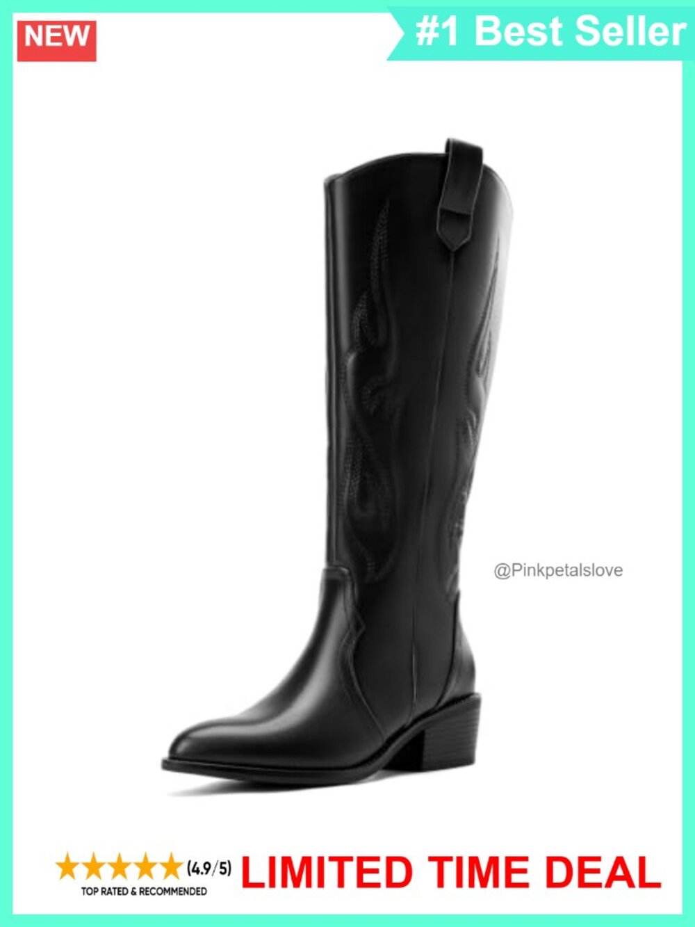Wide Calf Cowboy Boots Women Knee High Western Cowgirl PU Boots